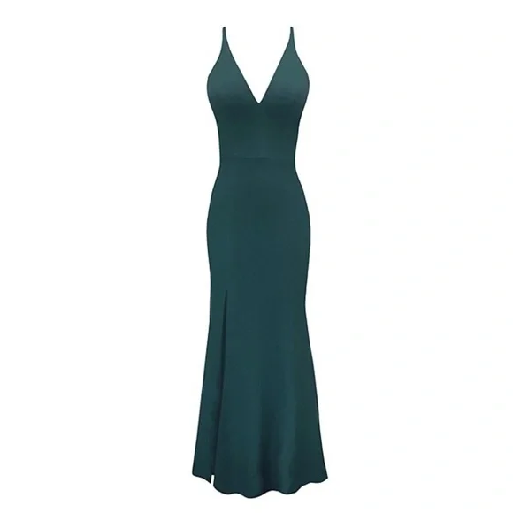 NWT Dress the Population Iris Plunging Neckline Front Slit Mermaid Gown   Dresses